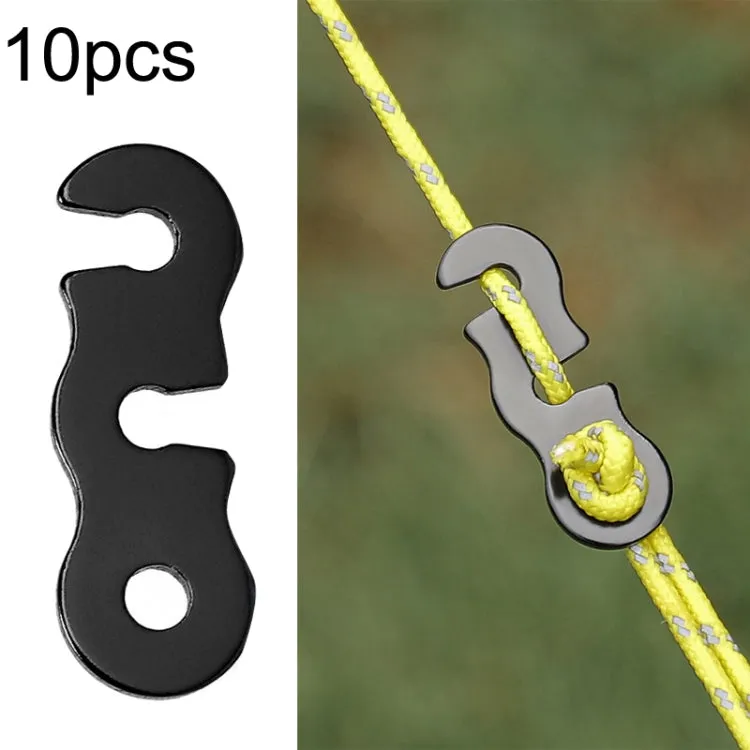 10pcs Outdoor Barracks Aluminum Alloy Umbrella Rope Buckle S-shaped Wind Rope Buckle(Black)